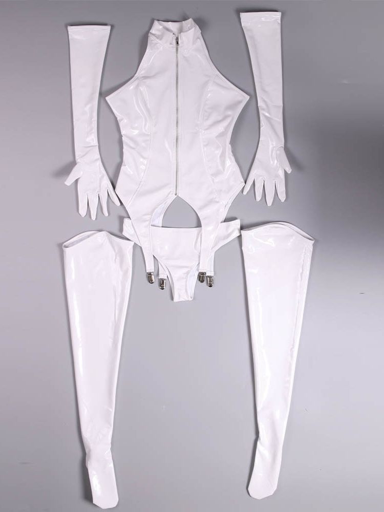 4PCS/SET Wet Look PVC Catsuit  - Garter Belt Set review and price